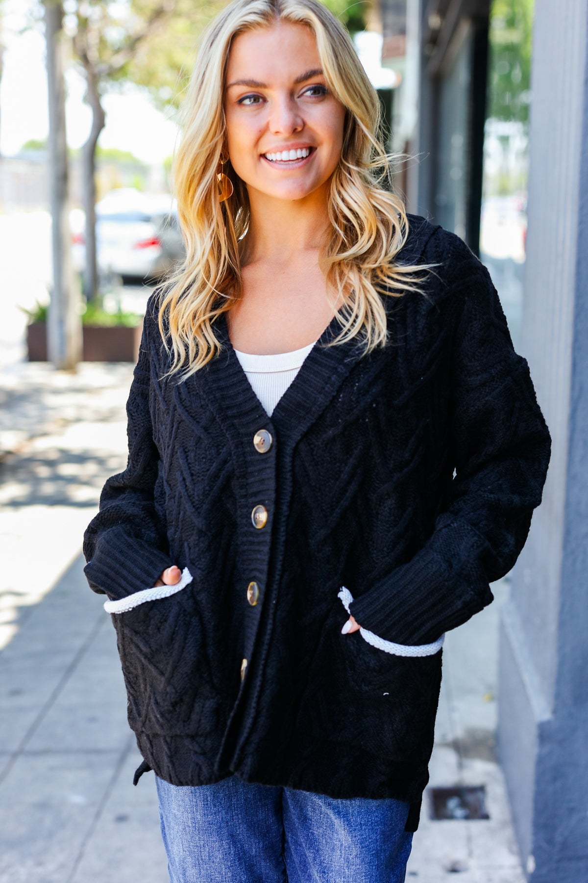 Black Button Down Boyfriend Cardigan