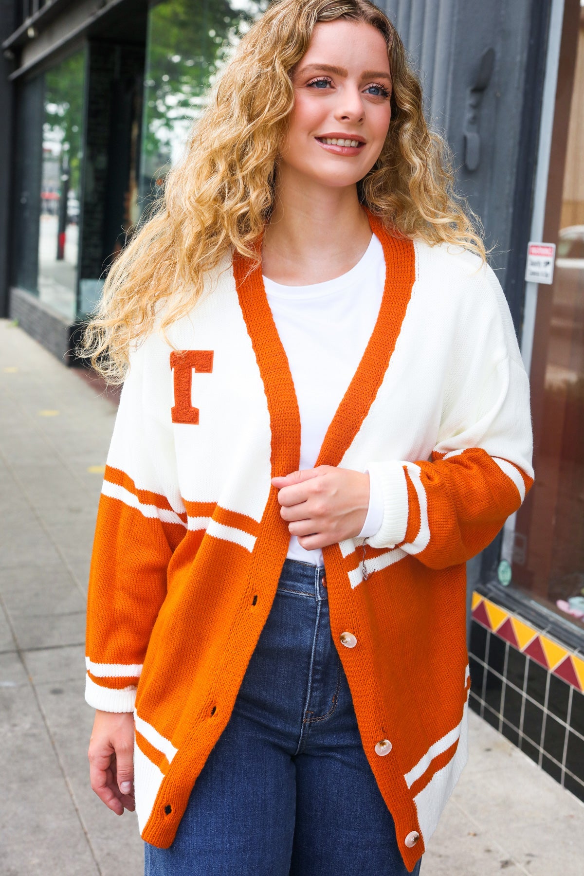 Game Day Burnt Orange "T" Embroidered Cardigan