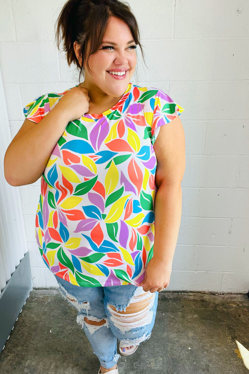 Feeling Playful Lavender & Yellow Floral Print Flutter Sleeve Top