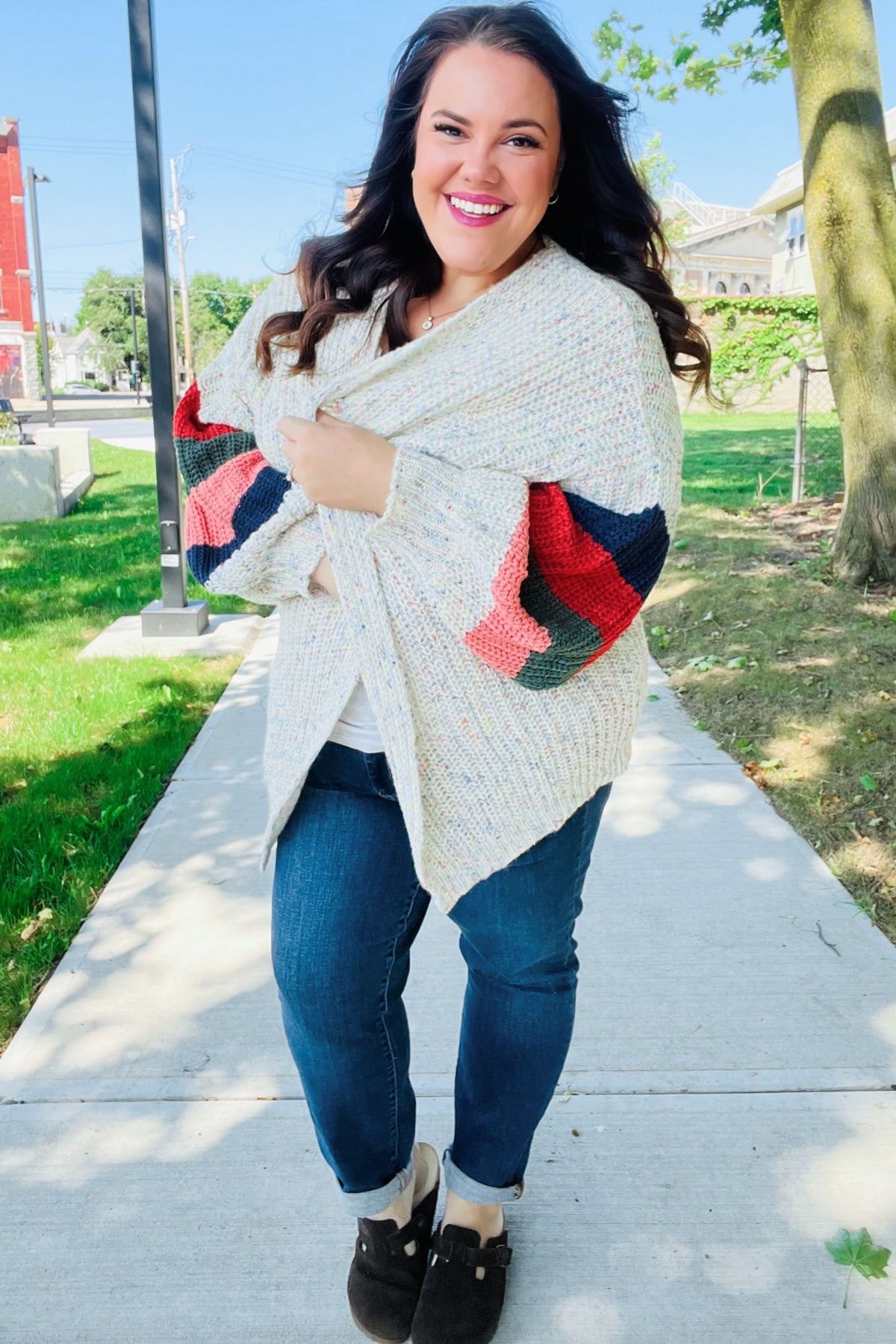 Weekend Ready Ivory Multicolor Mixed Thread Bubble Sleeve Cardigan